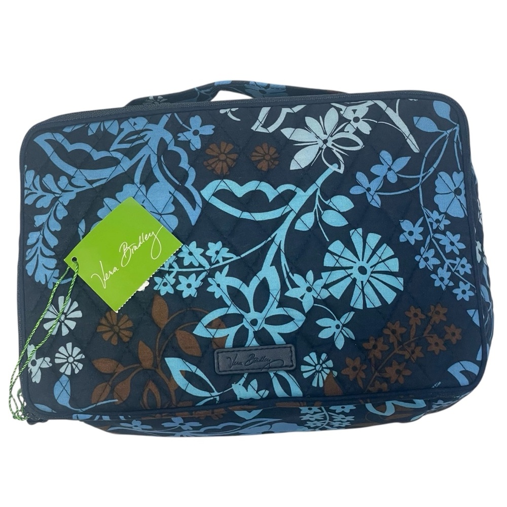 Vera Bradley Blue Brown Java Floral Blush & Brush Makeup Case Cosmetic Bag